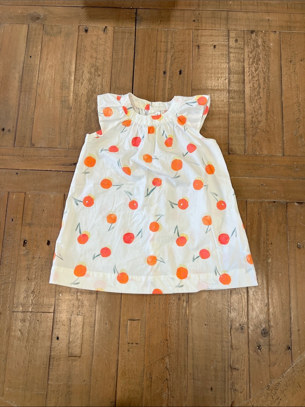 Bonpoint Cherry print button back cap sleeve dress 2 years